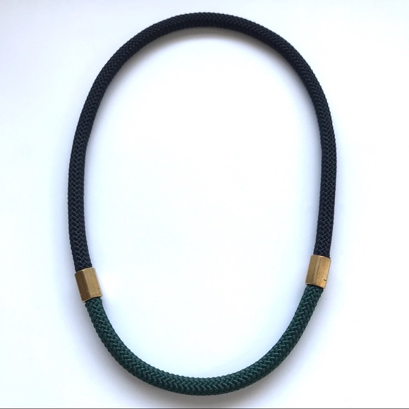 Black + forest green statement necklace with brass hexagonal pieces - Picture 1 of 4